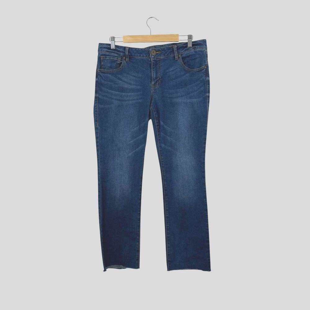 CAbi 12 Jeans Laguna Slim Boyfriend Raw Hem Stretch Blue Cropped Womens READ****